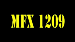 Yellow text reading “MFX 1209” in a stencil font