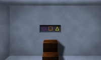 A locked cabinet with three shapes beneath it