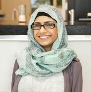 Mia Khalifa (image mislabeled as Malala), a former pornographic actress who sparked controversy by wearing a hijab in one of her videos.