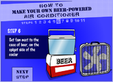 Step 6: Set the fan next to the case of beer.